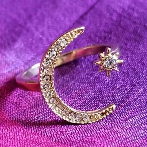 Crescent moon and star ring gold tone celestial